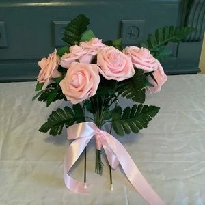 10 stem rose and greenery bridal bouquet…you choose color
